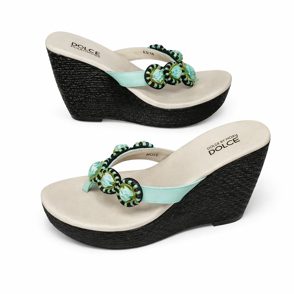 DOLCE by Mojo Moxy Turquoise Slip-On Thong Wedge Sandals Shoes Size 6.5M
